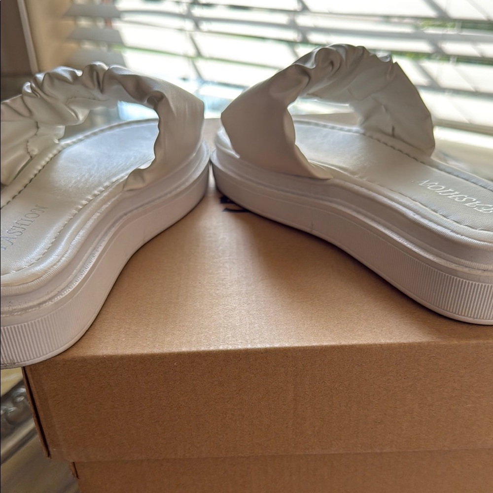 White Satin Slide Sandals - Picture 9 of 11